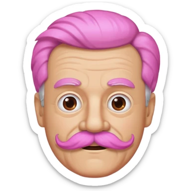 old guy with funny hair and brown shades and big  pink mustache sticker