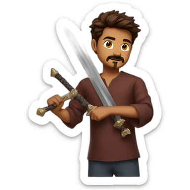 Leo THALAPATHY Vijay holding a Sword wearing a marron Full sleeve shirt  sticker
