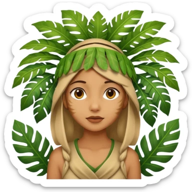 a girl with jungle wearing a large leaf headgear bye  sticker