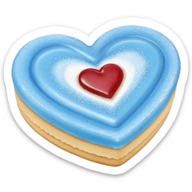 Realistic shortbread cookie in the shape of a heart with Carolina Blue color jelly middle filling and sprinkled powder sugar on top. sticker