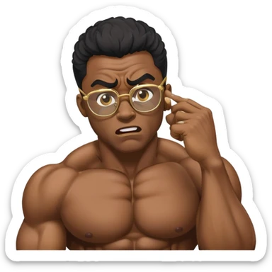 black bodybuilder with gold glasses frustrated pulling hair sticker