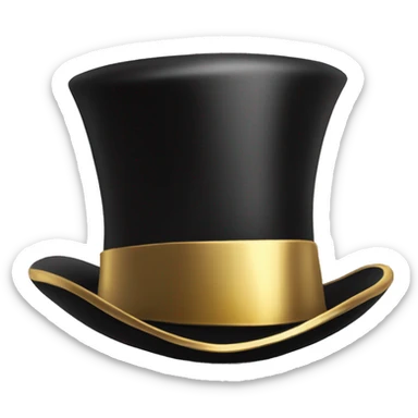 Isolated shiny black top hat with gold band sticker