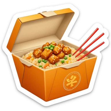 Orange chicken and fried rice in a box sticker