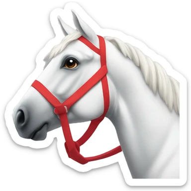 a white horse wearing a crimson footbal jersey sticker