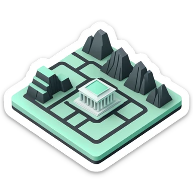 Collectivités Territoriales (Local Authorities), 3D technical icon with black and mint green (#B5F4D3), territorial jurisdiction diagram with administrative boundaries and governance structure sticker