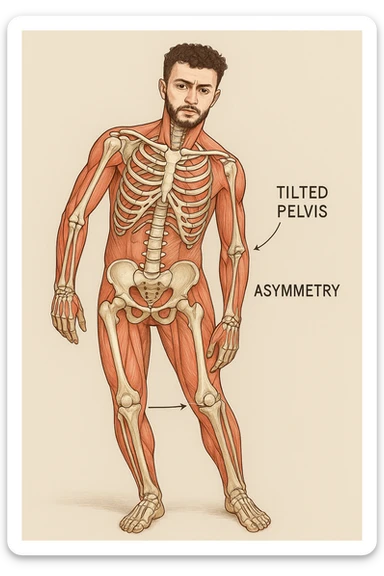 Uomo con problemi di asimmetrie e bacino inclinato, visione anatomica sticker