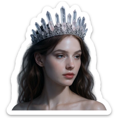 Change the crystal crown to be crafted from clear and pale pink gems, highlighted with silver threads and a gentle moonlit shine. Keep the background transparent. sticker