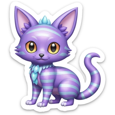 Shiny Iridescent Pastel-Lavender Frosted Glossy Crystal-Striped Noibat-Litten-Trico-hybrid creature (full body) sticker