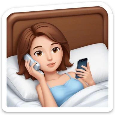 Girl with Brown hair having skincare on, laying In bed using phone  sticker