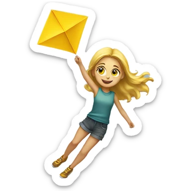 Caucasian Girl flying a yellow diamond-shaped kite sticker