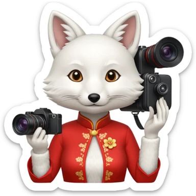 white fox, cheongsam ancient white fox with camera sticker
