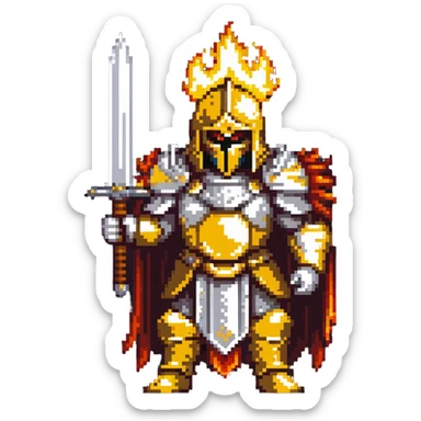 Emperor of Mankind from Warhammer 40K with golden armor and a large flaming sword sticker