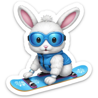 A bunny on a snowboard in blue wearing ski goggles sticker