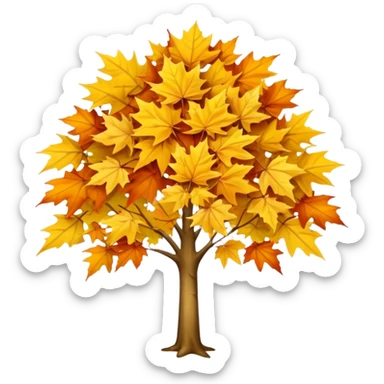 Generate a high-quality image of a yellow maple tree with autumn foliage, full canopy of leaves, realistic color and shading, smooth gradient colors, no facial features, no brand markings, simple white background, high-resolution.
 sticker