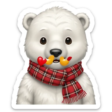 polar bear wear red plaid scarf sticker