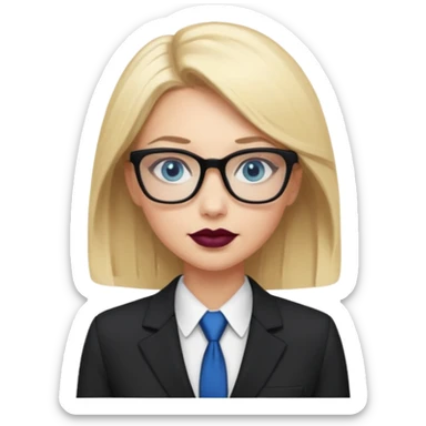 pretty caucasian woman with blonde hair and blue eyes with black glasses in a business suit sticker