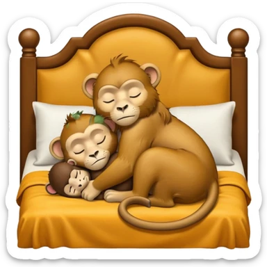 lioness and monkey sleeping together in a king sized beg cuddling  sticker