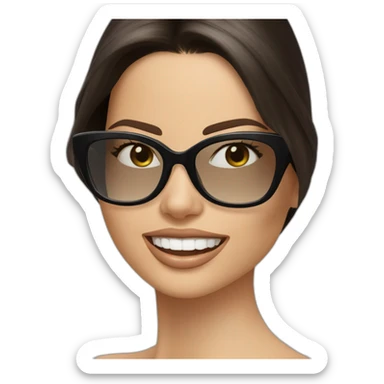 adriana lima, con cabello largo y liso, con lentes claros sticker