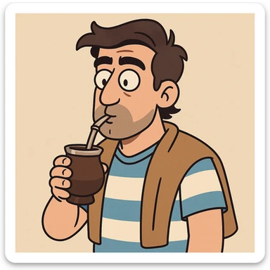 cartoon style illustration of an Argentinian man with dark hair drinking mate sticker