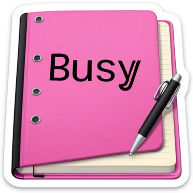 big  pink book and note pen add on it the word BUSY in bold black sticker
