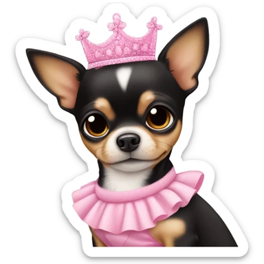 black & tan chihuahua puppy wearing a pink princess dress sticker