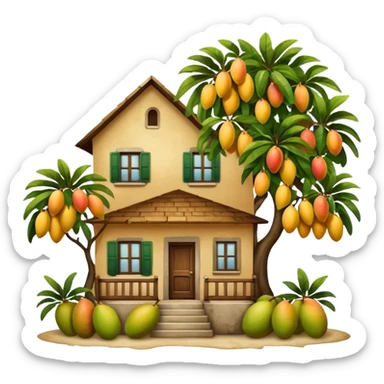 A light brown house from a barrio with a mango tree sticker