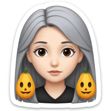 girl with black eyes and long black and gray hair sticker
