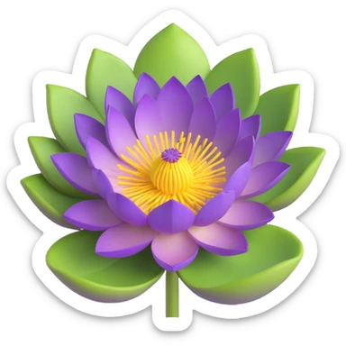 Realistic purple lotus flower with detailed petals, yellow stamens, and green lotus pad sticker