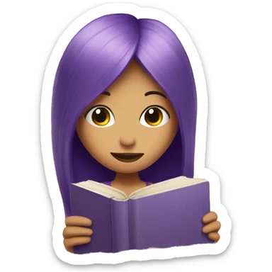 purple hair girl hiding behind a book sticker