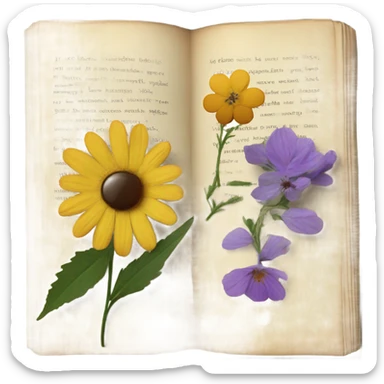 book with some pressed flowers on the pages realistic flowers pressing sticker