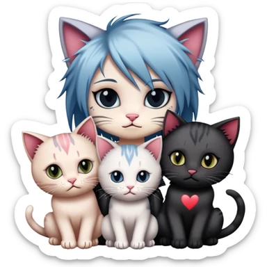 two emo cats in love with tattoos and cool hair, surrounded by five emo kittens sticker