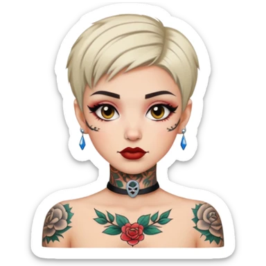 pretty neck tattoo short hair baddie with makeup sticker