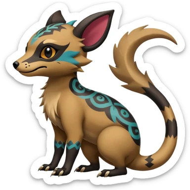 Rare warm-colored exotic cute epic aesthetic gothic colorful Salandit-Eevee-Civet-species-Fakemon-hybrid-creature, with tribal tattoo markings, full body sticker