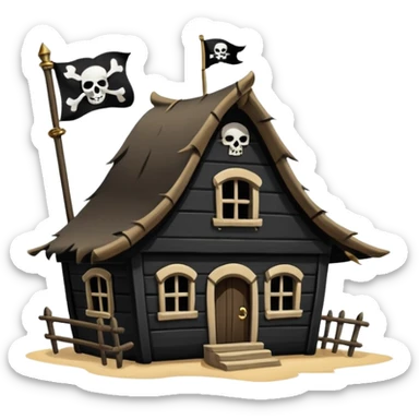 old pirate's house with skull flag sticker