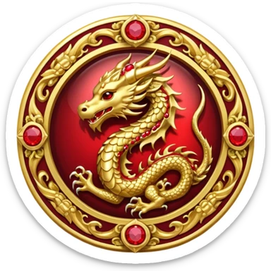 Golden Dragon crest/brosch in a circle with red gems sticker