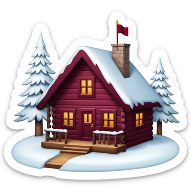 winter cabin with burgundy Christmas decorations sticker