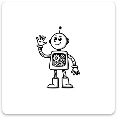 Hand-drawn robot with mechanical arms and gears sticker