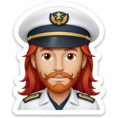 a male boat captain with long red hair sticker