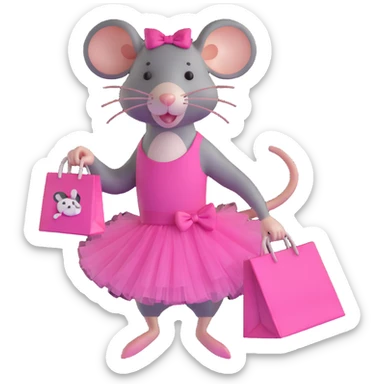 rat with a pink dress and tutu holding a Sephora shopping bag sticker