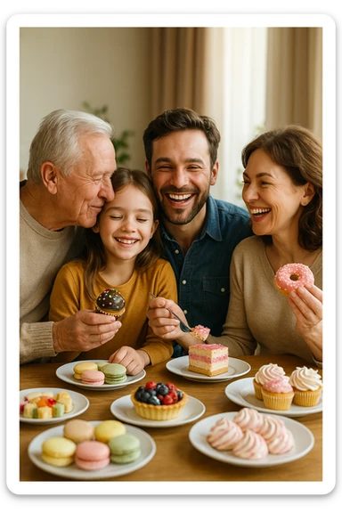 famiglia unita che dà amore e riceve amore e mangiano insieme dolci felici. realistiche sticker