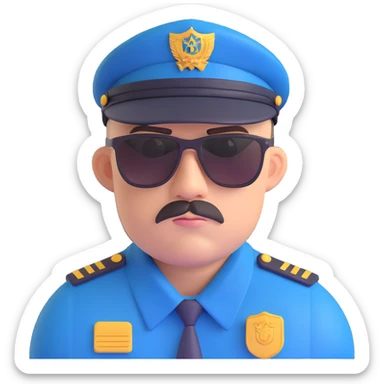 security guard head, with sunglasses, stern look, cap, clean-shaven sticker