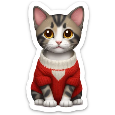tricolor kitten in a red sweater sticker