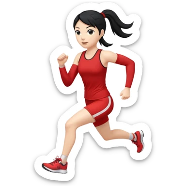 Full body showing White woman running forward to the camera black hair on a ponytail sticker