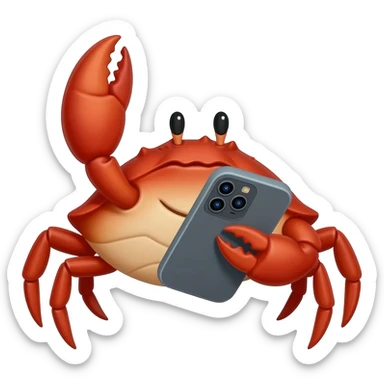 crab with a large mobile phone sticker