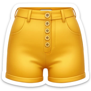 A 3D cartoon Golden yellow high-waist shorts with visible seams and buttons, soft shading, isolated plain background, Memoji-style. sticker