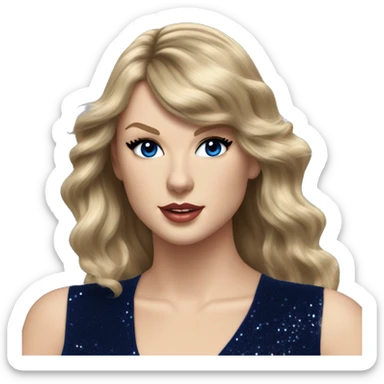 Realistic Taylor swift wearing navy blue glittery bodysuit and long hair sticker