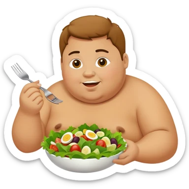 A fat person eating a healthy salad sticker