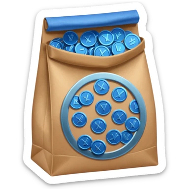 brown bag of blue coins sticker