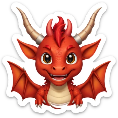 Cute Red dragon smile. Two horns, two pointed ears, no wings. Brown mane hair. sticker