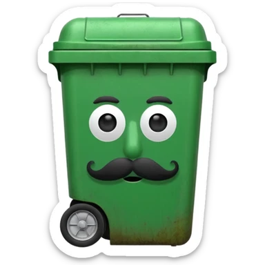 Green wheelie bin with black moustache no glasses  sticker